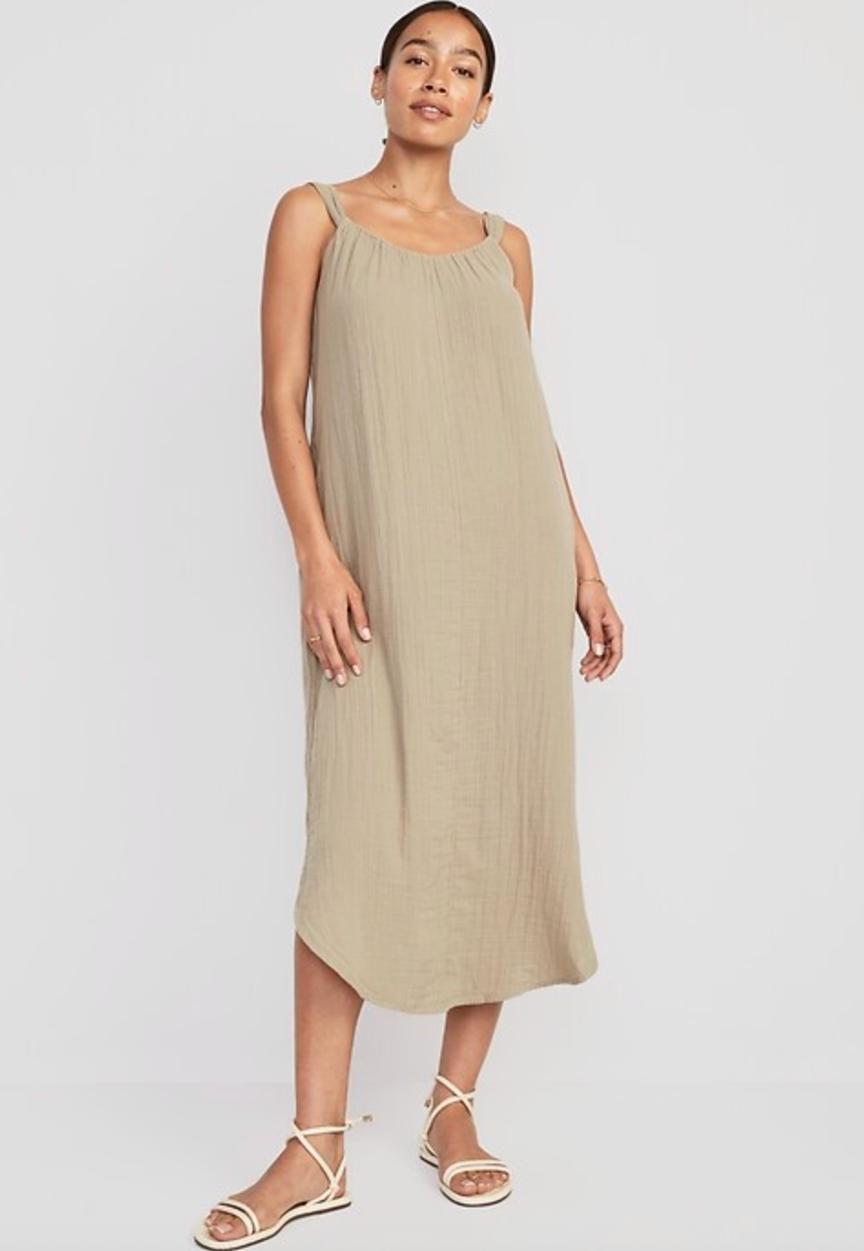Old Navy Green Cotton Sleeveless Shirred Maxi Dress | Sz Medium