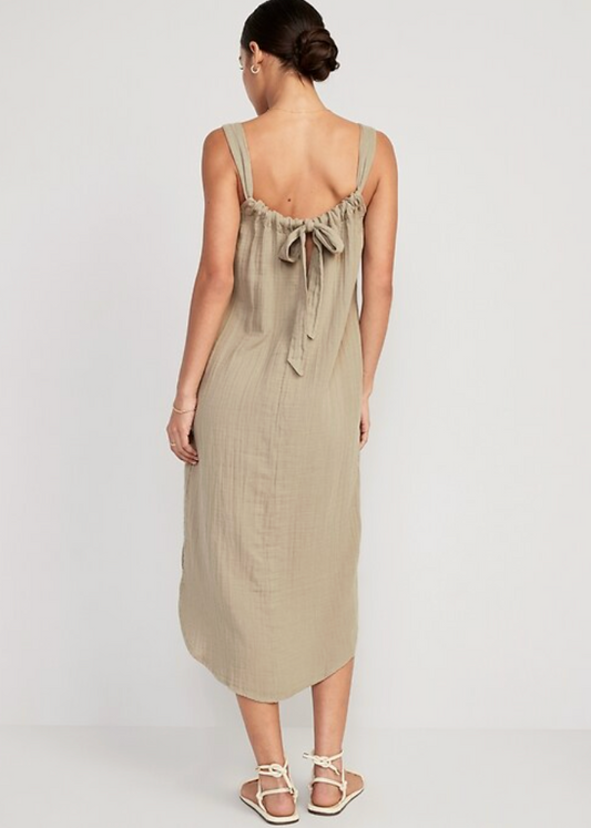 Old Navy Green Cotton Sleeveless Shirred Maxi Dress | Sz Medium