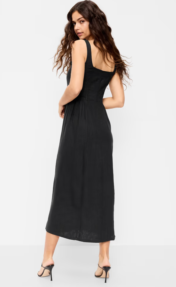 Old Navy Linen Blend Black Midi Dress | Sz Medium