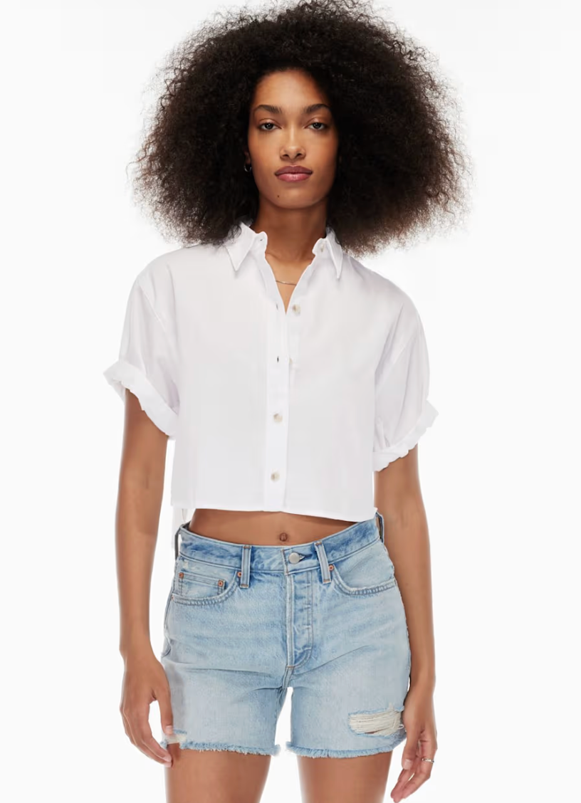 Denim Forum / Aritzia White Cropped Jane Shirt | Sz Medium