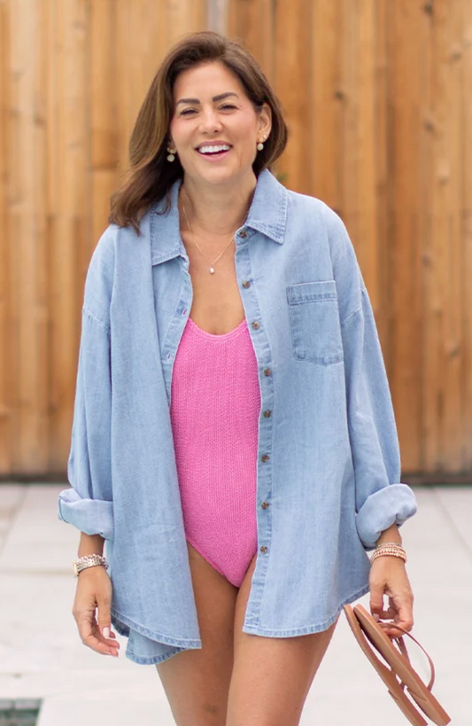 JillyBox X One Wednesday Chambray Oversized Top | Sz XXL
