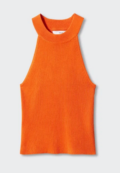 Mango Halter Neck Knitted Top in Bright Orange | Sz Large (may fit small)