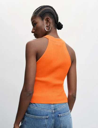 Mango Halter Neck Knitted Top in Bright Orange | Sz Large (may fit small)