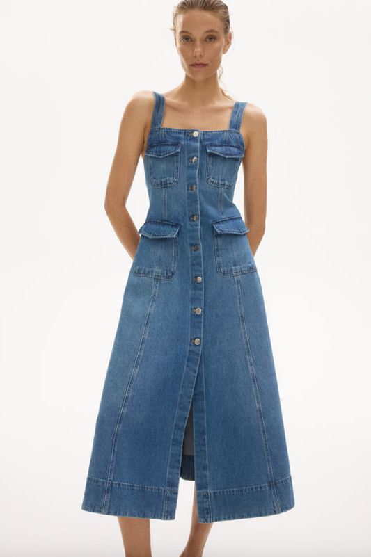 H&M Button-Front Denim Flared Dress | Sz Large