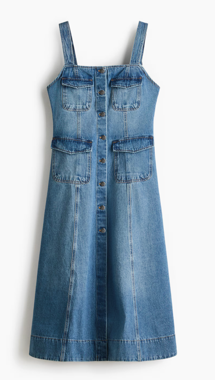 H&M Button-Front Denim Flared Dress | Sz Large