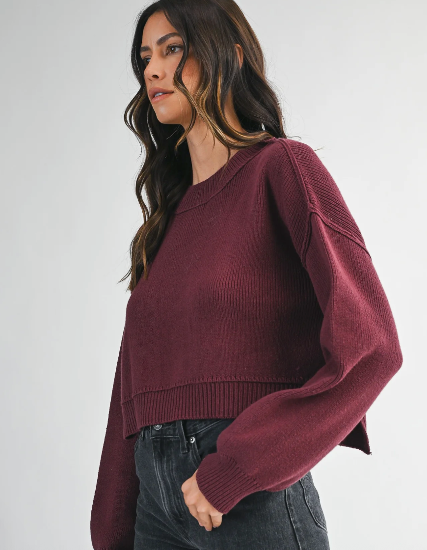 RD Style Cabernet Cropped Slouchy Sweater | Sz Medium