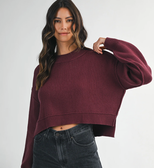 RD Style Cabernet Cropped Slouchy Sweater | Sz Medium
