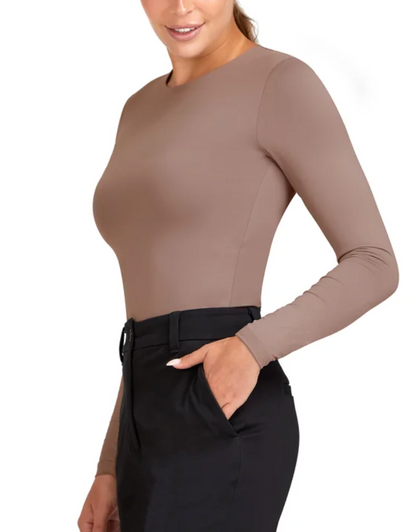 Frank & Oak Brown Smoothing Contour Long Sleeve Top | Large
