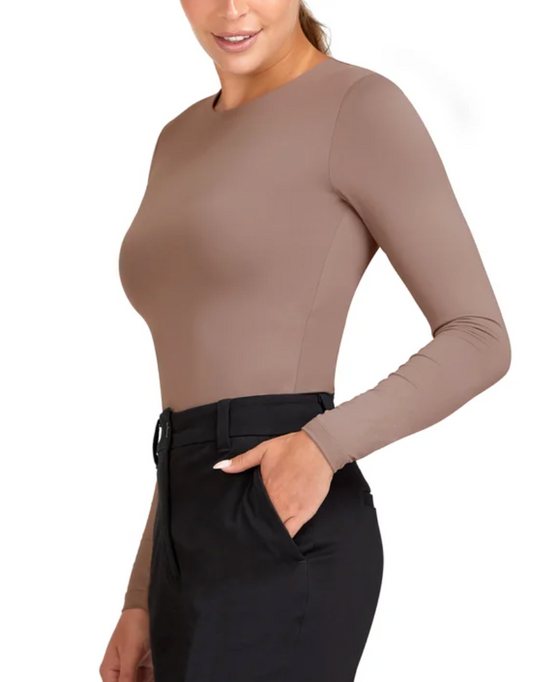 Frank & Oak Brown Smoothing Contour Long Sleeve Top | Large