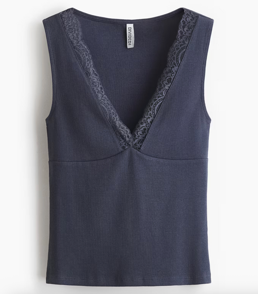 H&M Navy Lace-Trimmed Tank Top | Sz XL