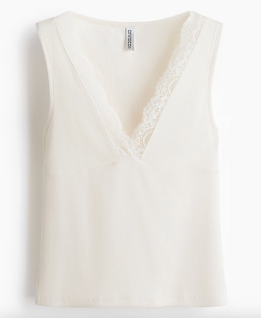 H&M Cream Lace-Trimmed Tank Top | Sz XL