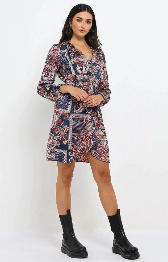 AngelEye Paisley Faux Wrap Dress NWT | Sz Small