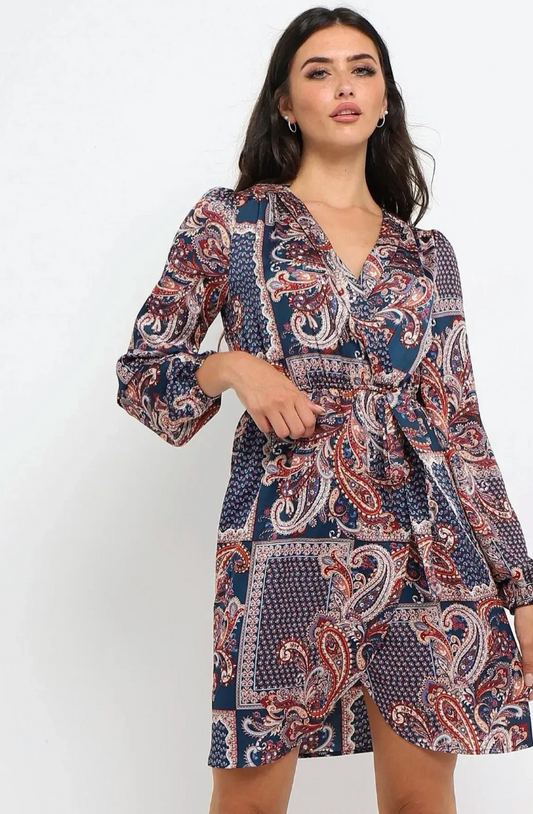 AngelEye Paisley Faux Wrap Dress NWT | Sz Small