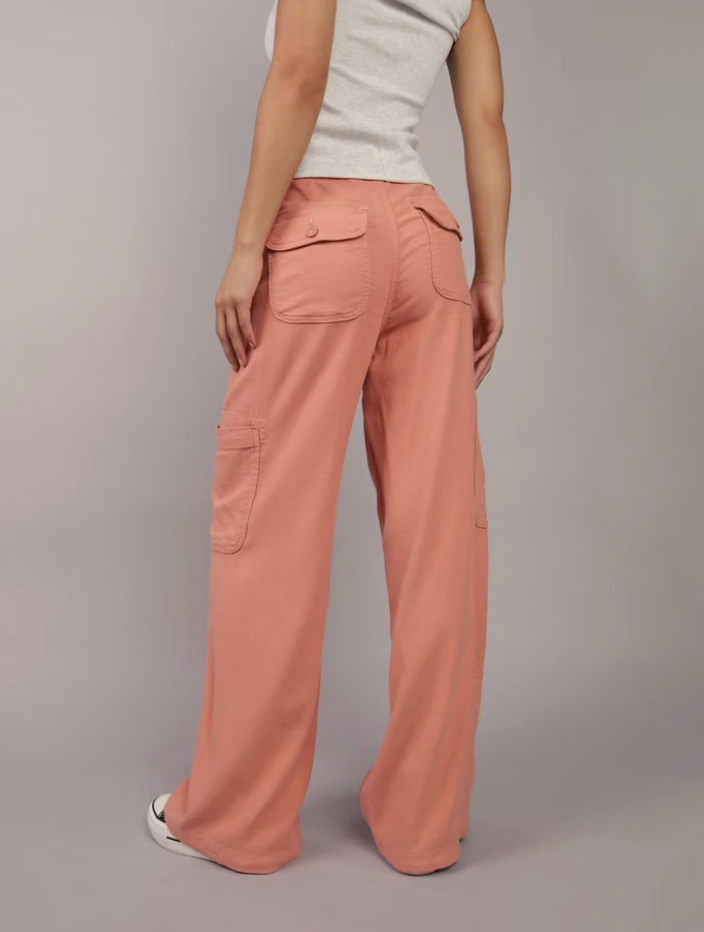 AE Dreamy Drape Linen-Blend Baggy Wide-Leg Cargo Pants | Sz 8