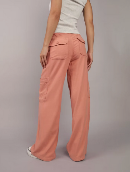 AE Dreamy Drape Linen-Blend Baggy Wide-Leg Cargo Pants | Sz 8