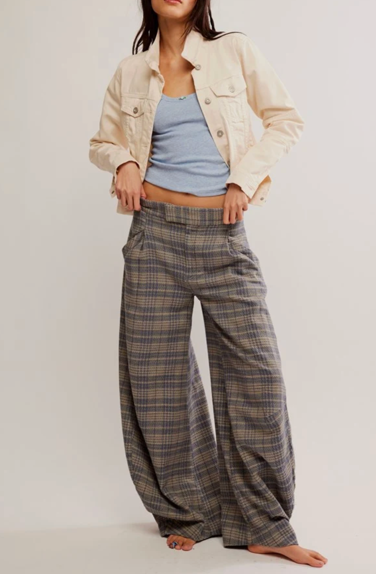 Free People Plaid Tegan Barrel Trousers | Sz Small (fits approx 26, 27)