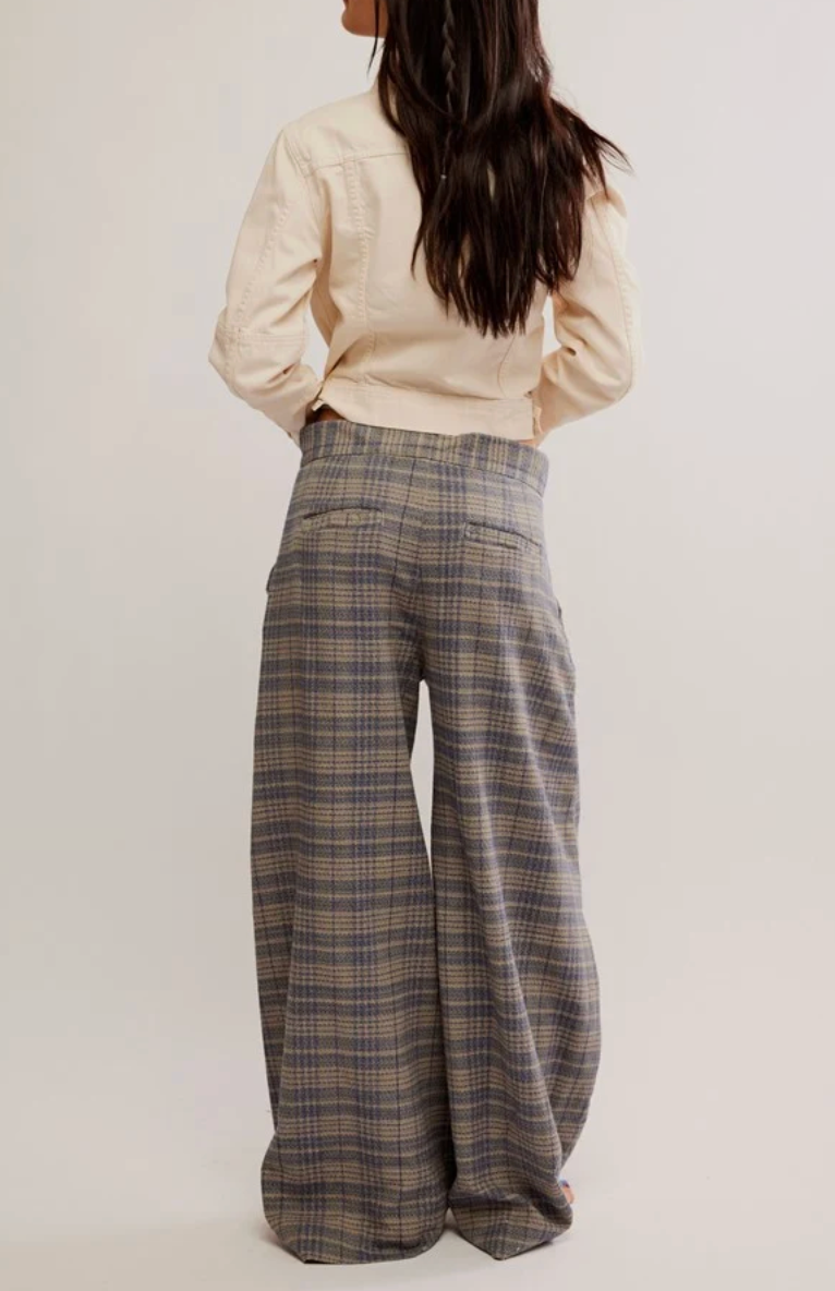 Free People Plaid Tegan Barrel Trousers | Sz Small (fits approx 26, 27)