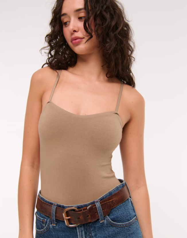 A&F Brown Sweetheart Neckline Bra-Free Bodysuit | Sz Medium
