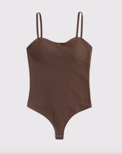 A&F Brown Sweetheart Neckline Bra-Free Bodysuit | Sz Medium