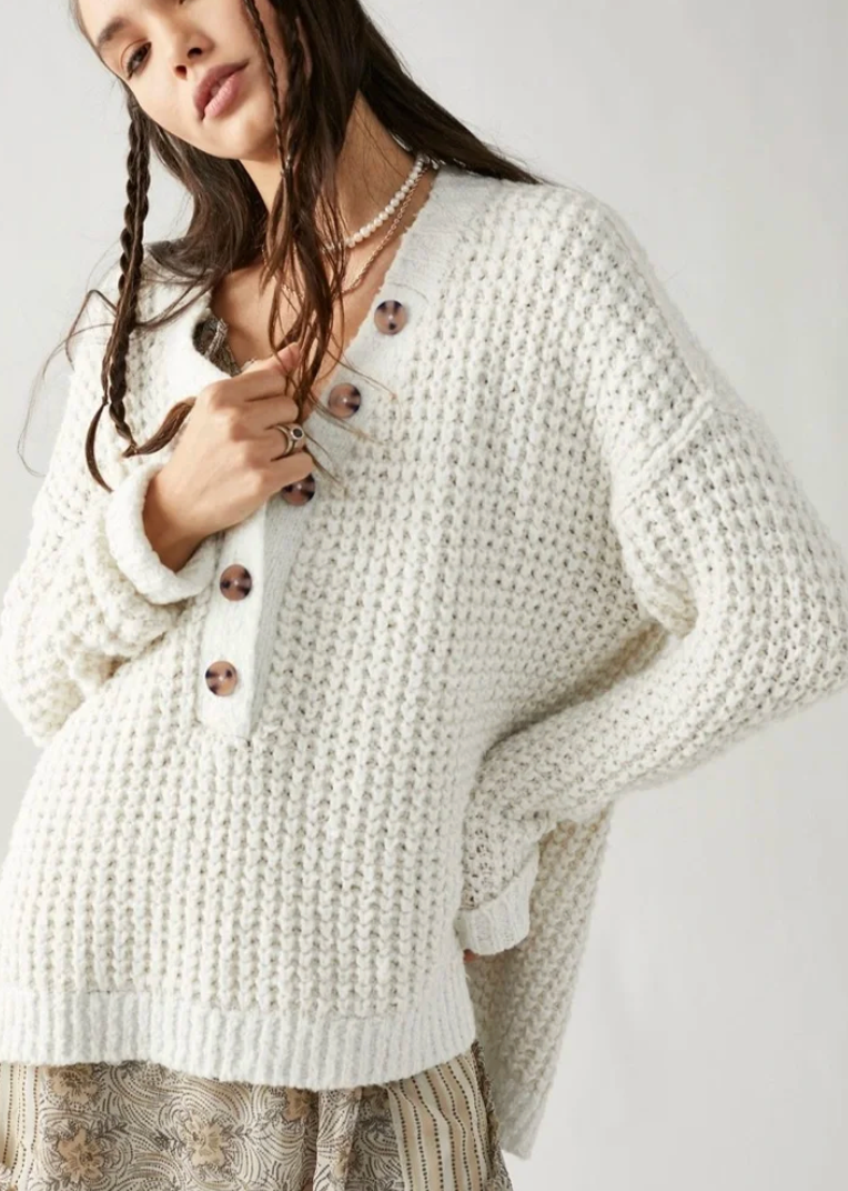 Free People Whistle thermal Henley Sweater | Sz XS (very oversized)