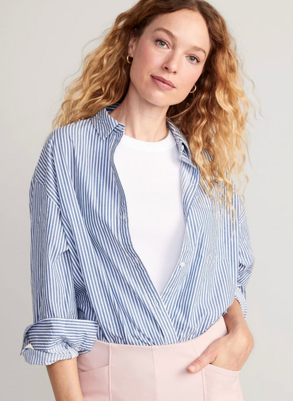 Old Navy The Boyfriend Striped Poplin Shirt Oversized | Sz Small
