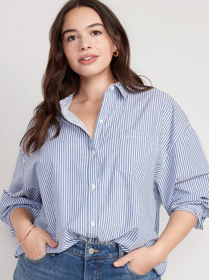 Old Navy The Boyfriend Striped Poplin Shirt Oversized | Sz Small
