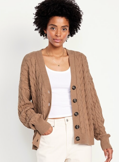 Old Navy Oversized Slouchy Cable-Knit Cardigan Sweater | Sz Small