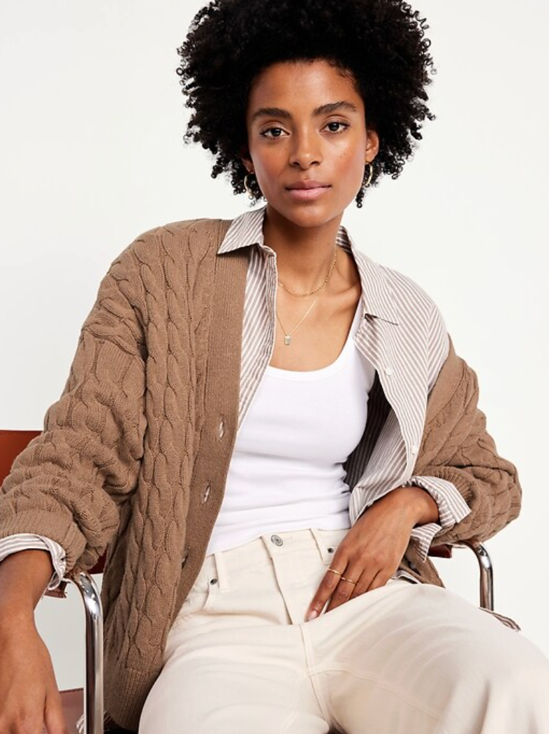 Old Navy Oversized Slouchy Cable-Knit Cardigan Sweater | Sz Small