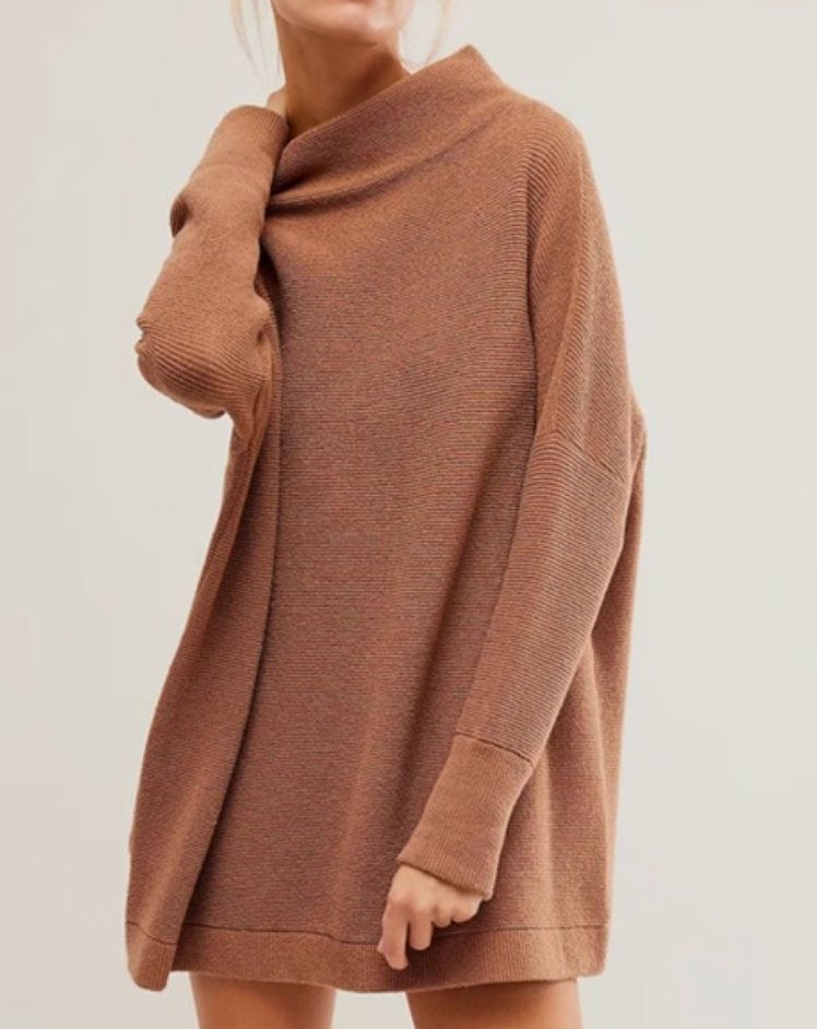 Free People Slouchy Ottoman Tunic Sweater in Camel Brown | Sz Small (fits large)