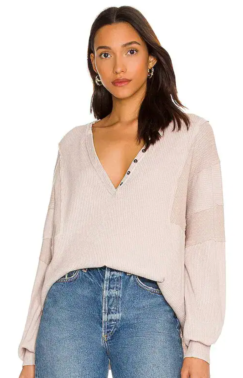 Free People Callisto Henley in Taupe | Sz XS (size Large fit)