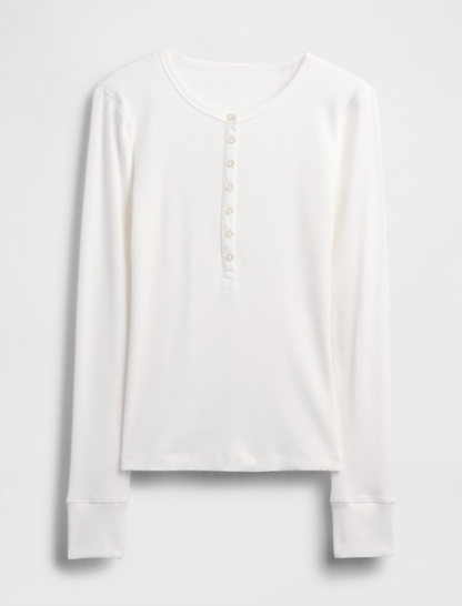 Gap Modern Rib Henley White Long Sleeve T-Shirt | Sz Small