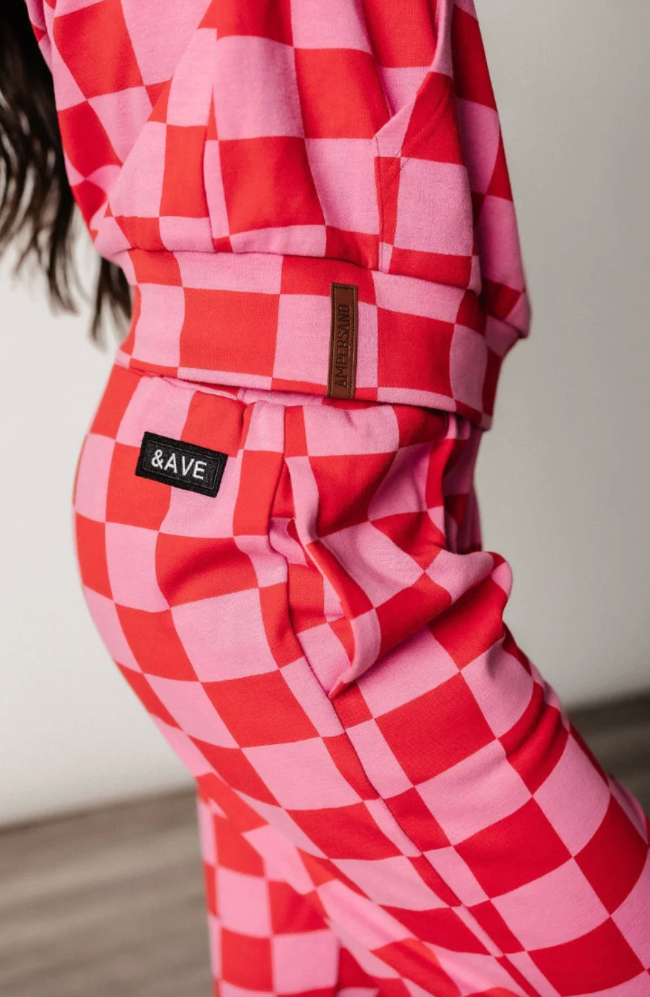Ampersand Ave Check Sweatsuit Set (Pink & Brown*) | Sz XS/S