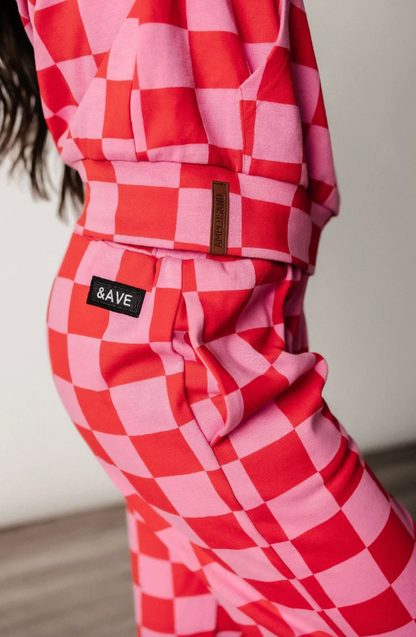 Ampersand Ave Check Sweatsuit Set (Pink & Brown*) | Sz XS/S