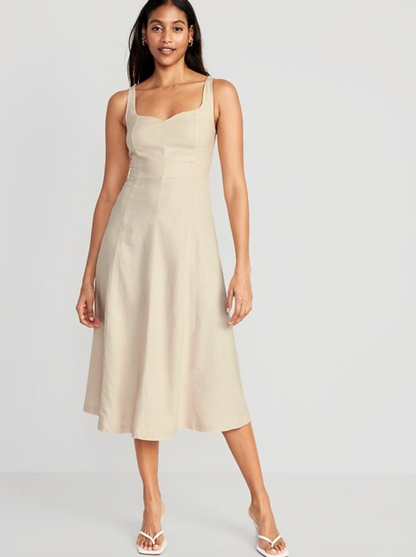 Fit & Flare Sleeveless Linen-Blend Midi Dress | Sz Medium