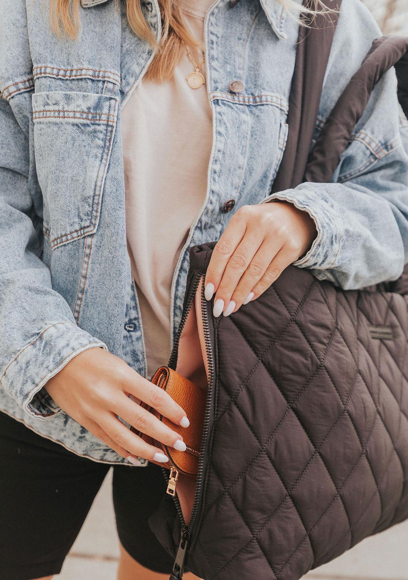 Poppy & Peonies Quilted Black Tote Bag