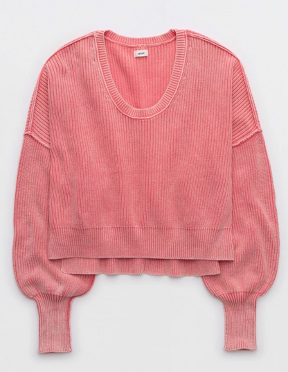 Aerie Beyond Sweater (Cropped) in Haute Coral | Sz Medium