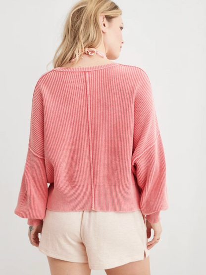 Aerie Beyond Sweater (Cropped) in Haute Coral | Sz Medium
