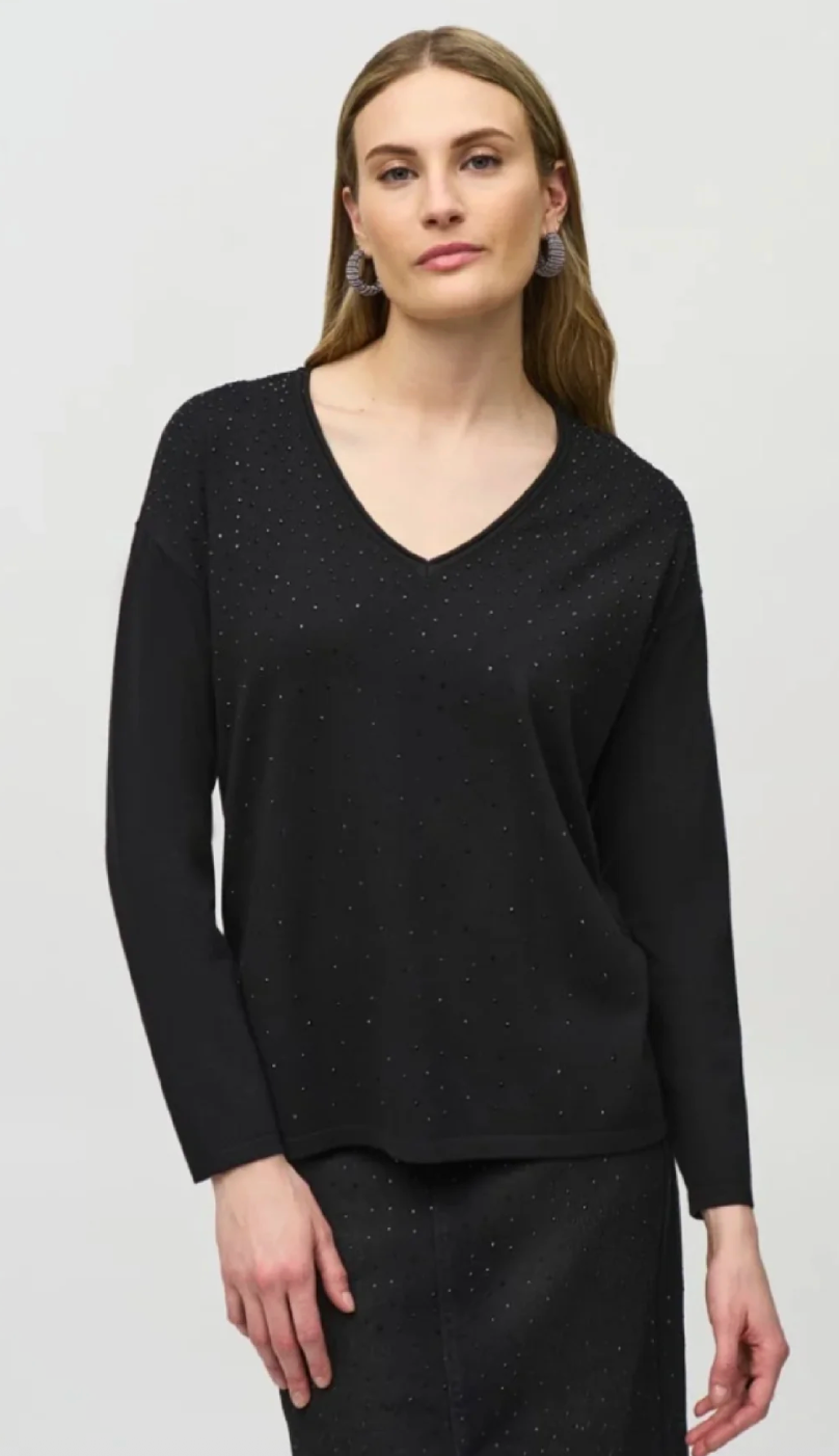 Joseph Ribkoff Soft V-neck Studded Sweater | Sz Medium (oversized)