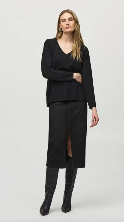 Joseph Ribkoff Soft V-neck Studded Sweater | Sz Medium (oversized)