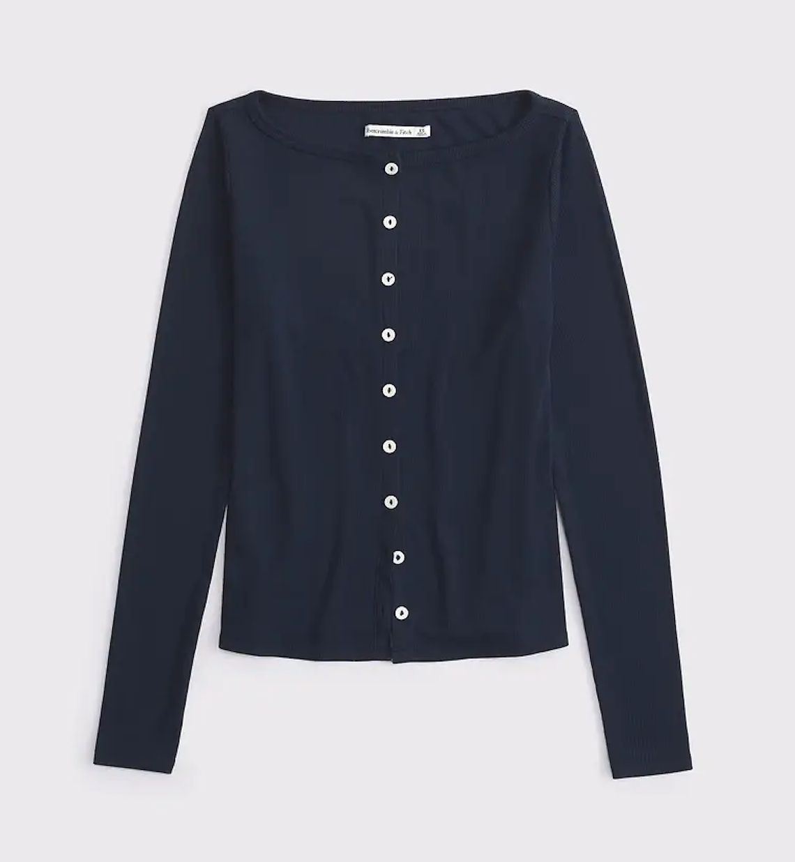 A&F Long-Sleeve Slash Button-Through Top in Navy | Sz Medium