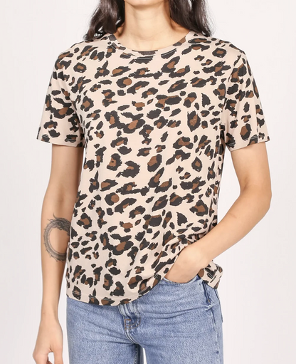 Brunette the Label The Boxy Crew Neck Tee Tan Leopard | Sz S/M