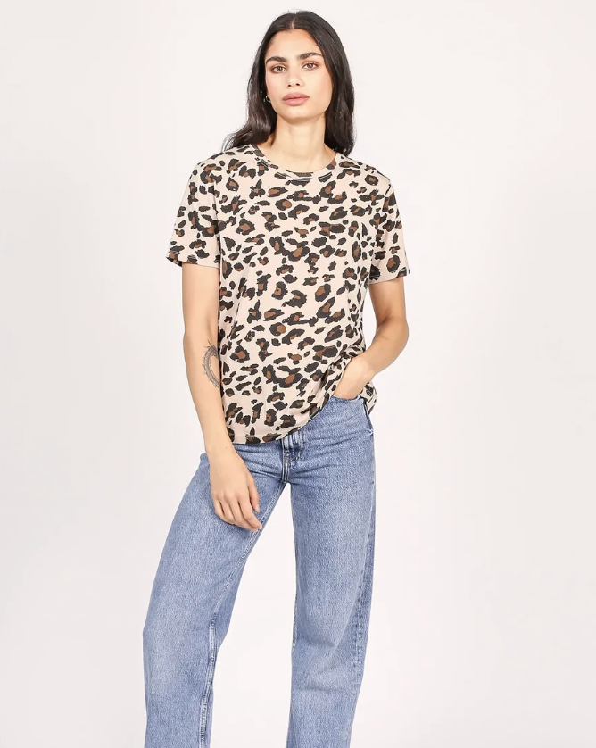 Brunette the Label The Boxy Crew Neck Tee Tan Leopard | Sz S/M