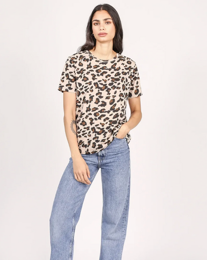 Brunette the Label The Boxy Crew Neck Tee Tan Leopard | Sz S/M