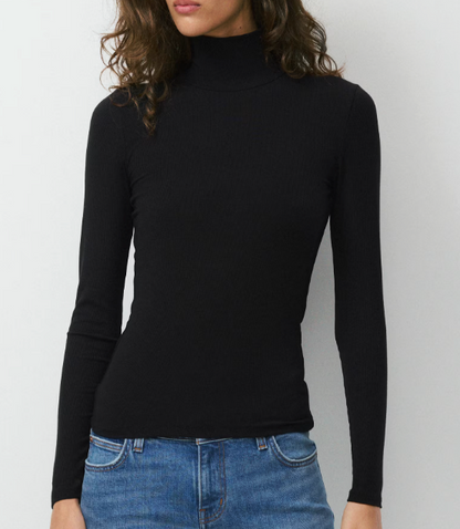 Babaton Black Slim Soft Mockneck Shirt | Sz Small
