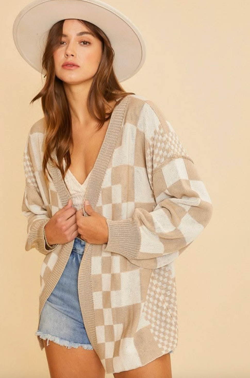 Annie Wear Checkered Open Cardigan | Sz Large