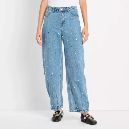 Future Collective Studded Midrise Barrel Jeans | Sz 4