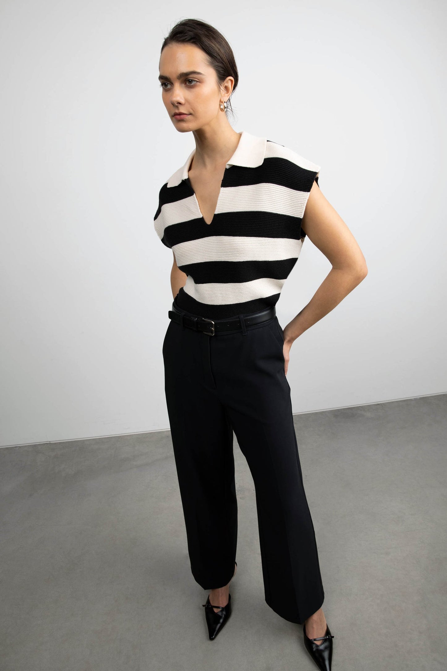 Oak & Fort Striped Collared Crop Sweater | XS Oversized (O26L4)