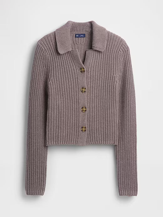 Gap Collared Heavy Knit Cardigan in Toasted Almond Brown | Sz Large