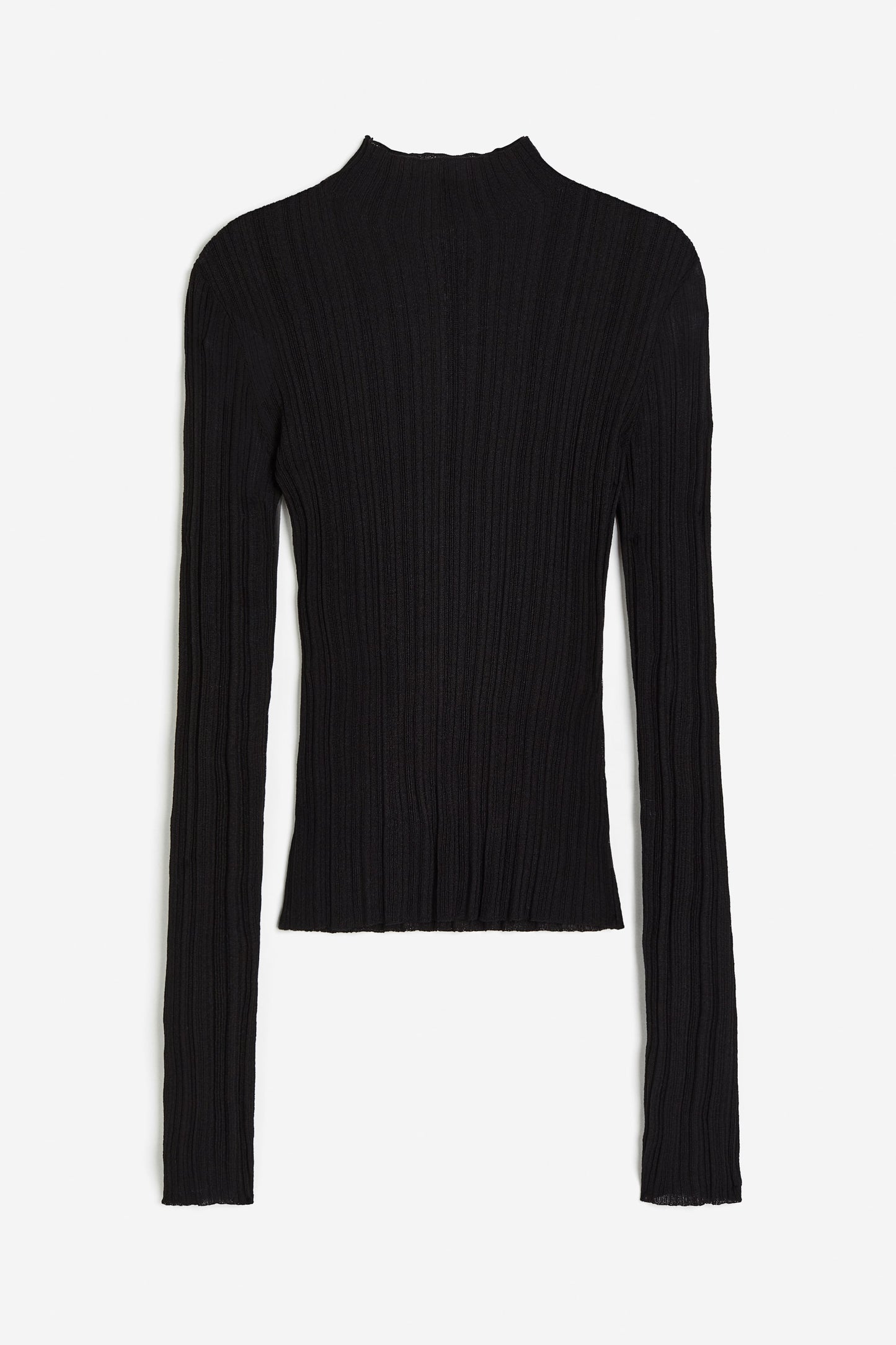 H&M Sheer Rib-knit Mock Turtleneck Top | XL (N77N19)