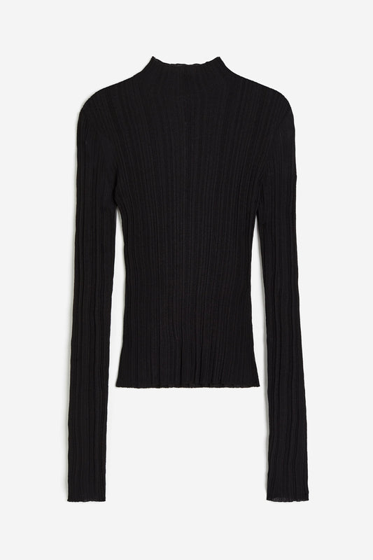 H&M Sheer Rib-knit Mock Turtleneck Top | XL (N77N19)
